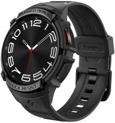 Samsung Galaxy Watch 6 Classic (43mm) SM-R950 / R955, Szilikon védőkeret, ütésálló, szíjjal, Spigen Rugged Armor Pro, fekete - tok-shop