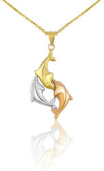 Ékszerkirály 14k arany medál, delfinek, háromszínű (AM093)
