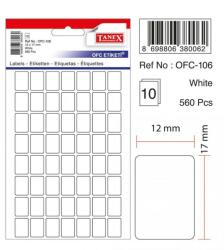  Etichete autoadezive albe, 12 x 17 mm, 560 buc/set, TANEX (TX-OFC-106-WH)