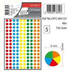 Etichete autoadezive color mix, D 8 mm, 240 buc/set, TANEX - culori fluorescente asortate (TX-OFC-MX127)
