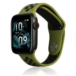 gigapack Apple Watch Series 9 45mm pótszíj (egyedi méret, szilikon, lyukacsos, légáteresztő) sötétzöld / fekete (GP-141149)