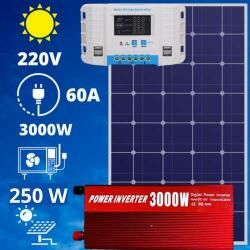  220V/12V napelem rendszer 250W panel 3000W inverter + töltésvezér (PD-3405)