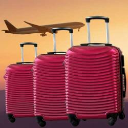  Merev falú utazó bőrönd szett, 3 db-os, 4 kerekű- piros (PD-3274)