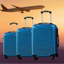  Merev falú utazó bőrönd szett, 3 db-os, 4 kerekű- kék (PD-3273)