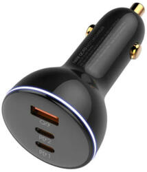 LDNIO C102 Car Charger, USB + 2x USB-C, 160W + USB-C to USB-C Cable (Black) - mobilehome