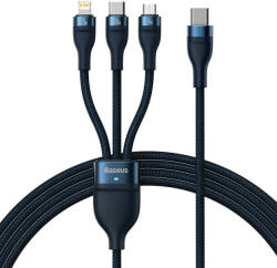Baseus Flash Series 2, 3 az 1-ben USB kábel, USB-C / micro USB / Lightning, 100W, 1.5m (kék)