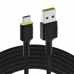 Green Cell Cable USB - USB-C Green Cell GC Ray, 200cm, green LED, with Ultra Charge, QC 3.0