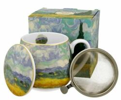 Duo Gift Van Gogh Gabonaföld ciprusokkal porcelán öblös bögre fémszűrővel - 430 ml (IMO-DG-35902)