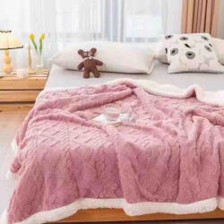 Jojo Home Patura cocolino 200x230cm, tip tricotaj cu blanita, roz-F036 (F036) Patura