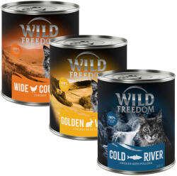 Wild Freedom 12x800g Wild Freedom Adult gabonamentes nedves macskatáp vegyes csomag (4 x csirke, 4 x tőkehal, 4 x tőkehal)