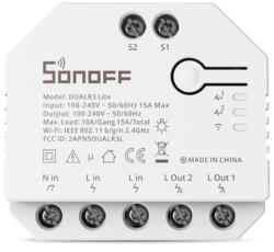 SONOFF Releu Sonoff Dual R3 Lite cu 2 canale, Programari, Wi-Fi 2.4 GHz
