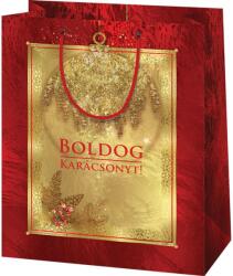 Cardex Boldog Karácsonyt feliratos, arany-piros színű közepes méretű exkluzív ajándéktáska 18x10x23cm (44441) - jatekshop