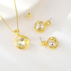  Arannyal bevont modern négyzet ékszerszett áttetsző kristályokkal (0442. ) (T103098A-006)