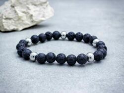 R. M. ékszer Lávakő és ezüst árnyalatú gyöngy ásvány karkötő (10568-RM-18)