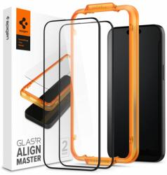 Spigen Folie de protectie Ecran Spigen Align Master pentru Apple iPhone 15 Pro, Sticla Securizata, Full Glue, Set 2 bucati, 2.5D, Neagra (AGL06895) - gsmnet