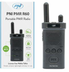 PNI Statie radio Statie radio portabila PNI PMR R60 446MHz, 0.5W, Scan, blocare taste, SOS, Monitor, acumulator 1200mAh (PNI-PMR-R60) - vexio