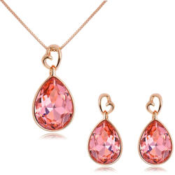  Rózsaarannyal bevont szív+esőcsepp ékszerszett rózsaszín kristályokkal (0447. ) (T108248A-001)