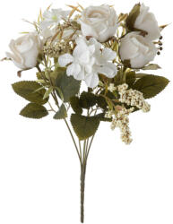 6 ágú rózsa selyemvirág csokor, 30cm magas - Fehér (AF055-02)