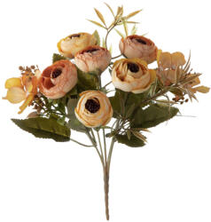 5 ágú hortenziás tearózsa selyemvirág csokor, 25cm magas - Sárgás barack (AF053-02)