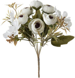  5 ágú hortenziás tearózsa selyemvirág csokor, 25cm magas - Fehér (AF053-04)