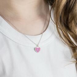 Ekszer Eshop 925 ezüst állítható gyerek nyaklánc- rózsaszín szív, átlátszó gyémánt