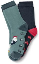 Tchibo 2 pár gyerek zokni, csúszásgátló, állatos 1x sötétkék, piros elemekkel és báránnyal, 1x galambszürke, kakassal 35-38