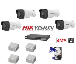 Hikvision Kit HIKVISION, 4 camere de supraveghere IP, POE, 4MP, IR 30m, NVR 4 CANALE, 4MP, PoE, HDD 1TB WD si doze (kit4camippoe4mpir30hik)