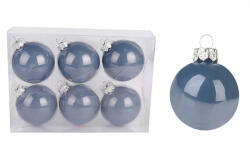 Üveg karácsonyfadísz gömb, vintage kék színű, 7cm, 6db