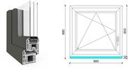 90x90 cm, bukó-nyíló, balos, antracit/fehér, háromrétegű üvegezésű EkoSun 70 CL műanyag ablak