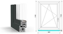  90x120 cm, bukó-nyíló, balos, antracit/fehér, háromrétegű üvegezésű GreenEvolution 76 B műanyag ablak