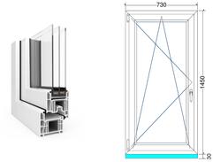  75x150 cm, bukó-nyíló, balos, fehér, háromrétegű üvegezésű EkoSun 70 CL műanyag ablak