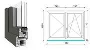  150x120 cm, nyíló/bukó-nyíló, váltószárnyas, jobbos, antracit/fehér, háromrétegű üvegezésű EkoSun 70 CL műanyag ablak