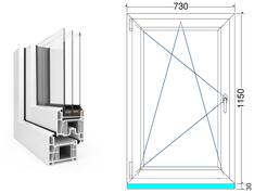 75x120 cm, bukó-nyíló, balos, fehér, háromrétegű üvegezésű EkoSun 70 CL műanyag ablak