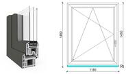  120x150 cm, bukó-nyíló, balos, antracit/fehér, háromrétegű üvegezésű EkoSun 70 CL műanyag ablak