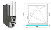  120x120 cm, bukó-nyíló, jobbos, antracit/fehér, háromrétegű üvegezésű EkoSun 70 CL műanyag ablak
