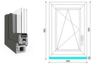 60x90 cm, bukó-nyíló, balos, antracit/fehér, háromrétegű üvegezésű EkoSun 70 CL műanyag ablak