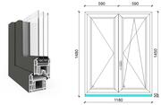 120x150 cm, nyíló/bukó-nyíló, váltószárnyas, jobbos, antracit/fehér, háromrétegű üvegezésű EkoSun 70 CL műanyag ablak