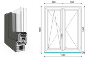 120x150 cm, nyíló/bukó-nyíló, váltószárnyas, balos, antracit/fehér, háromrétegű üvegezésű EkoSun 70 CL műanyag ablak