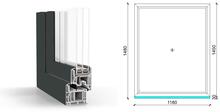  120x150 cm, fix, antracit/fehér, háromrétegű üvegezésű GreenEvolution 76 B műanyag ablak
