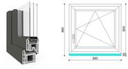 90x90 cm, bukó-nyíló, jobbos, antracit/fehér, háromrétegű üvegezésű EkoSun 70 CL műanyag ablak