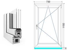 75x120 cm, bukó-nyíló, jobbos, fehér, háromrétegű üvegezésű EkoSun 70 CL műanyag ablak