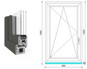  90x150 cm, bukó-nyíló, balos, antracit/fehér, háromrétegű üvegezésű EkoSun 70 CL műanyag ablak
