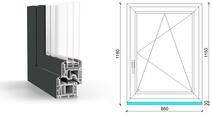 90x120 cm, bukó-nyíló, jobbos, antracit/fehér, háromrétegű üvegezésű GreenEvolution 76 B műanyag ablak