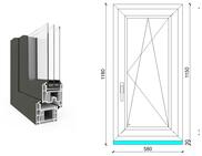 60x120 cm, bukó-nyíló, jobbos, antracit/fehér, háromrétegű üvegezésű EkoSun 70 CL műanyag ablak