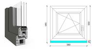 60x60 cm, bukó-nyíló, balos, antracit/fehér, háromrétegű üvegezésű EkoSun 70 CL műanyag ablak