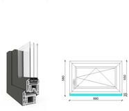 90x60 cm, bukó-nyíló, jobbos, antracit/fehér, háromrétegű üvegezésű EkoSun 70 CL műanyag ablak