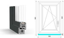 60x90 cm, bukó-nyíló, balos, antracit/fehér, háromrétegű üvegezésű GreenEvolution 76 B műanyag ablak