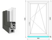 90x150 cm, bukó-nyíló, jobbos, antracit/fehér, háromrétegű üvegezésű EkoSun 70 CL műanyag ablak