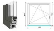 150x150 cm, bukó-nyíló, balos, antracit/fehér, háromrétegű üvegezésű EkoSun 70 CL műanyag ablak