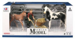 Aguu Set figurine Grajd cu cai si ingrijitor, Series Model, Alb-Negru si Maro, 10 cm Figurina